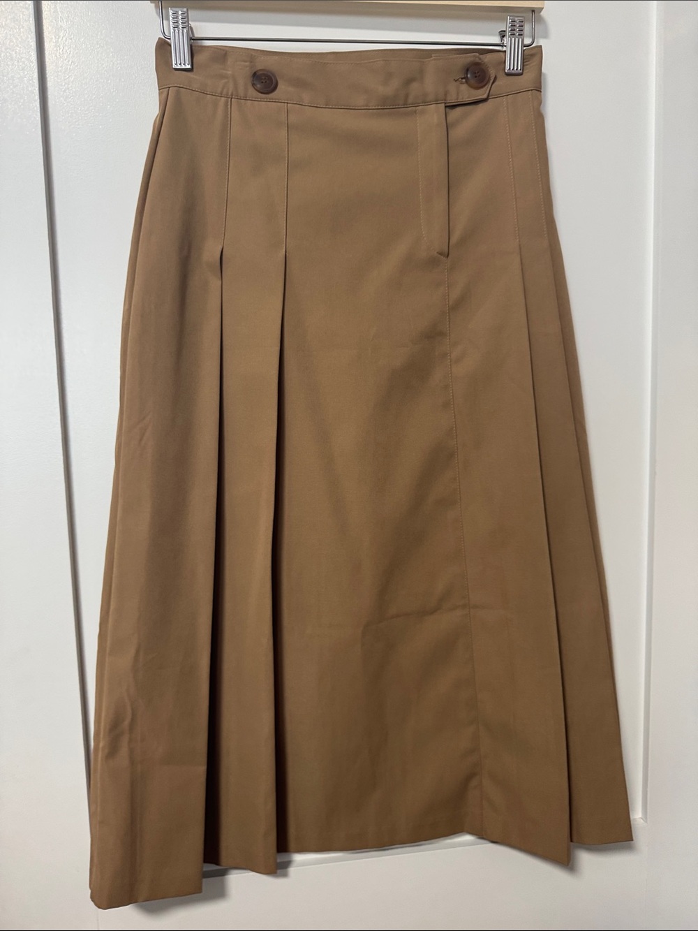 Classic A-Line Pleated Midi Skirt in Camel